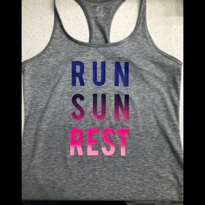 GAP Gray Tank Top with Blue and Pink Gradient Text
